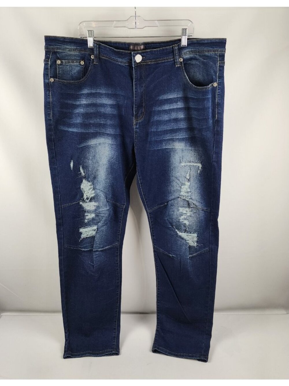 Bleeker & Mercer Jeans 44x32 Blue Distressed Double Knee Denim NWOT